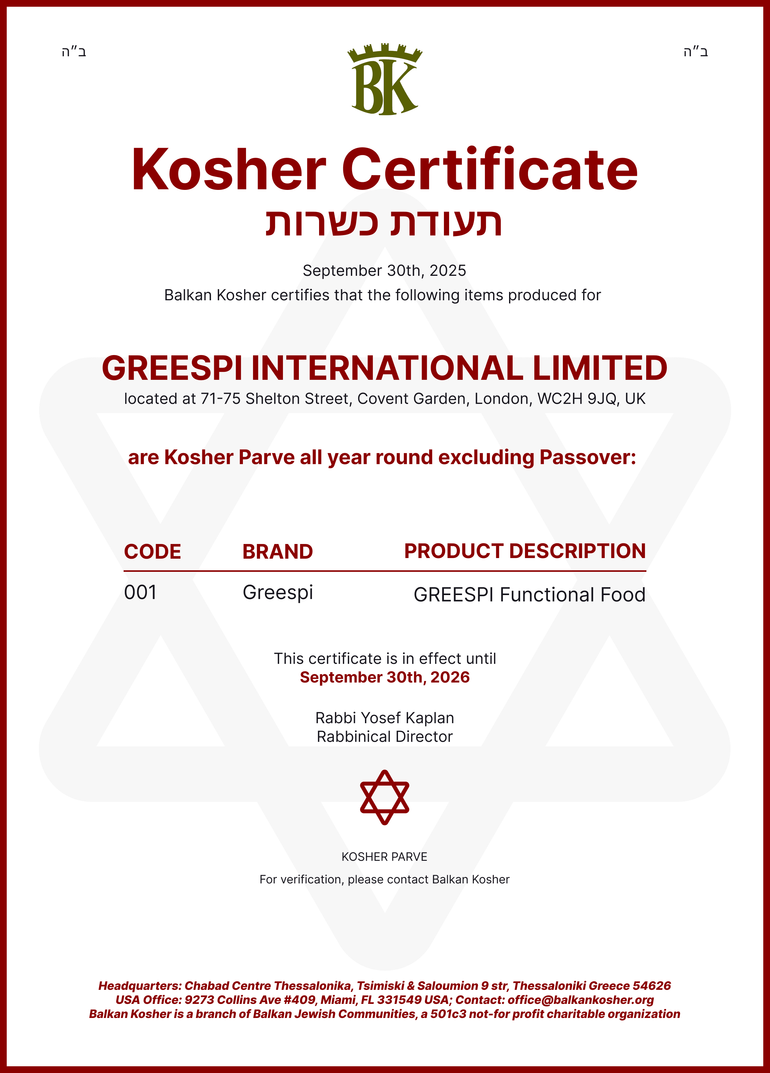 Kosher Certified